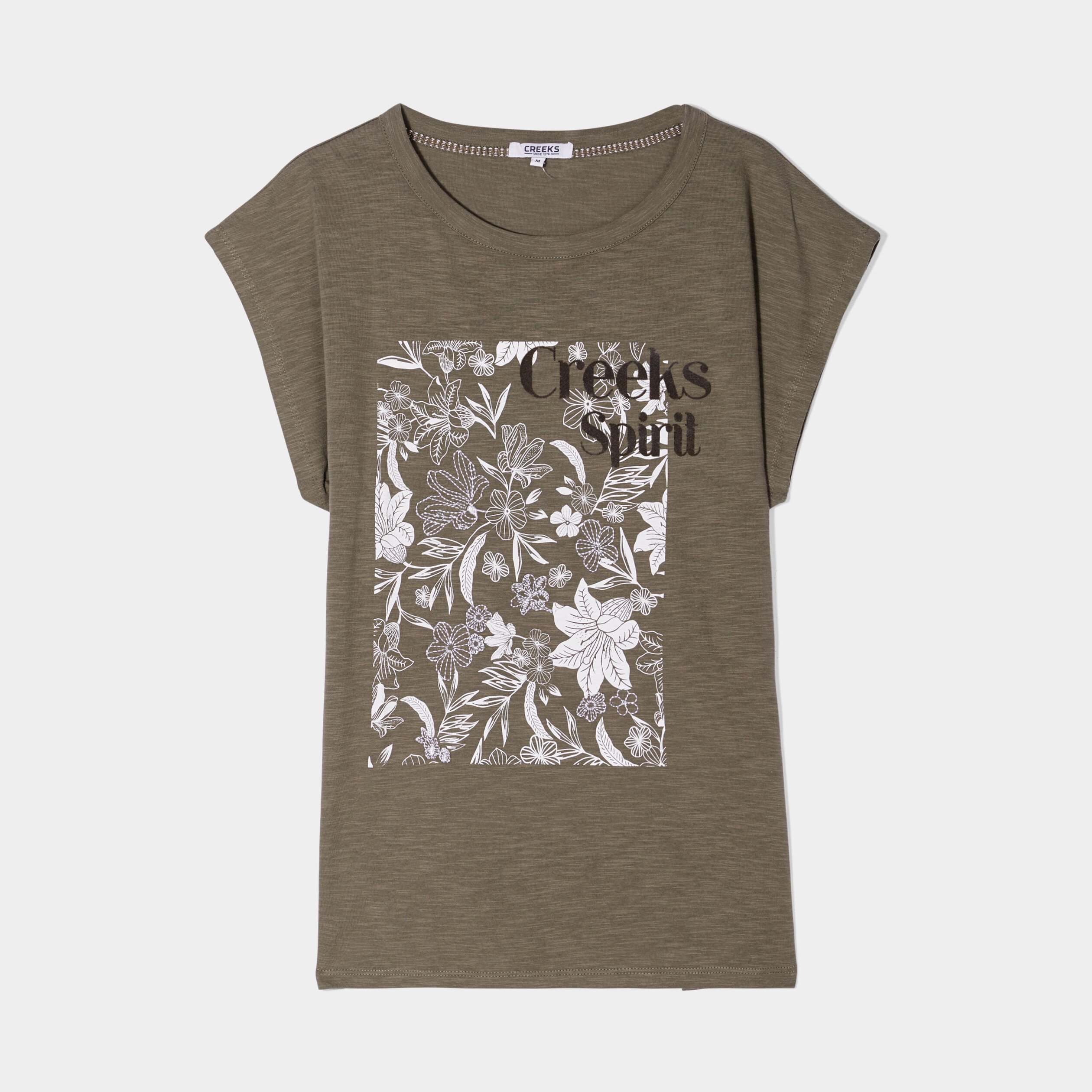 T-shirt droit manches courtes Creeks vert kaki femme | La Halle