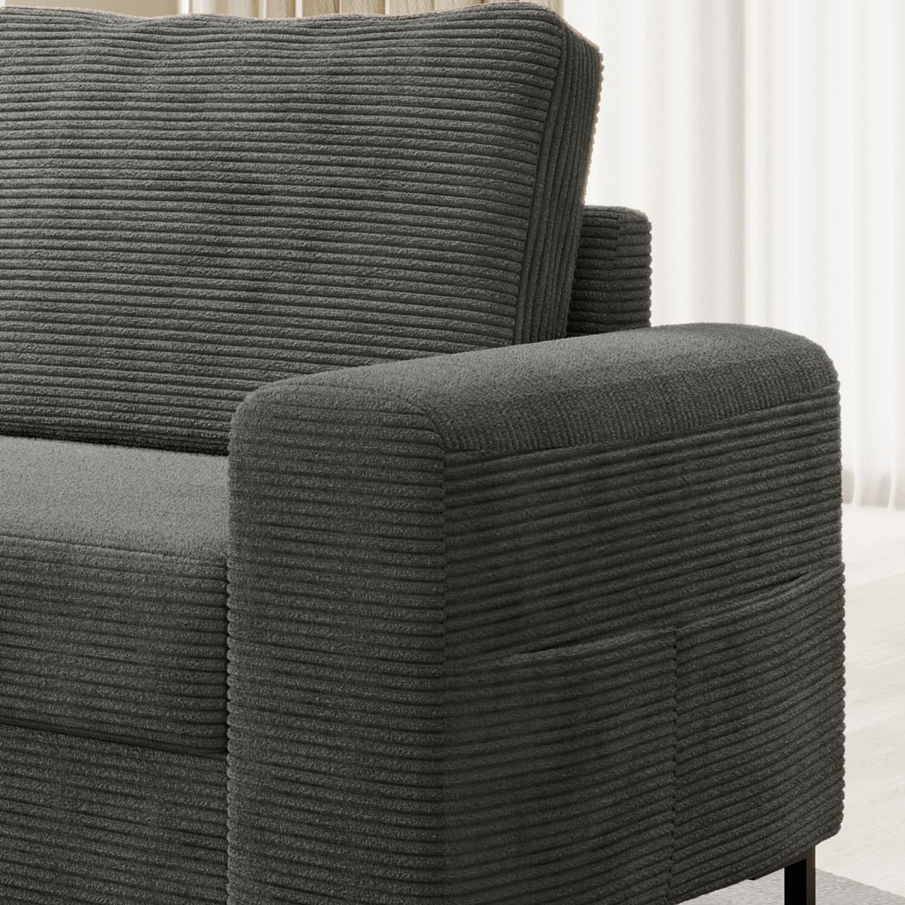 Möbel Punkt Ecksofa SAIGON Cord Anthrazit Grau mit Bettfunktion & Bettkasten Ottomane links