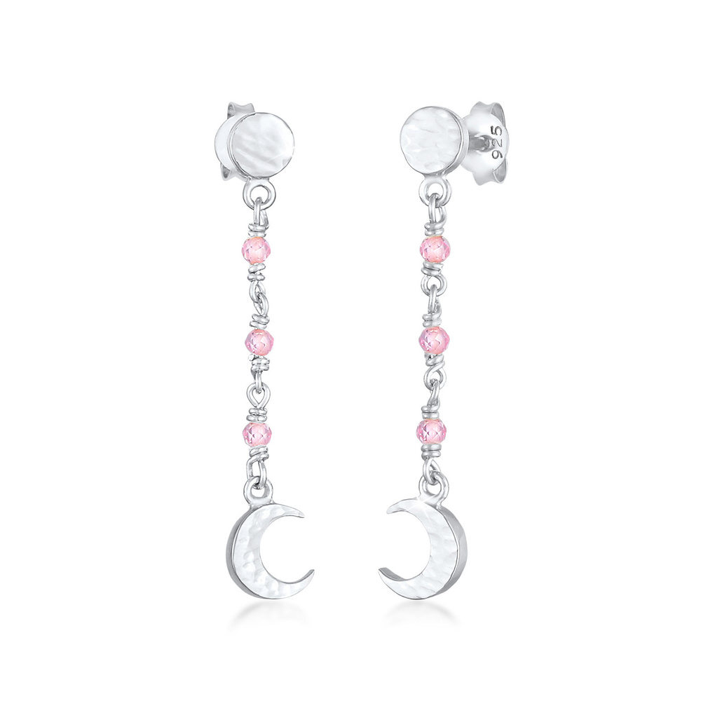 Elli Elli Boucles d'Oreilles Structure de plaque de lune pour dames avec quartz rose e Boucles d'oreilles