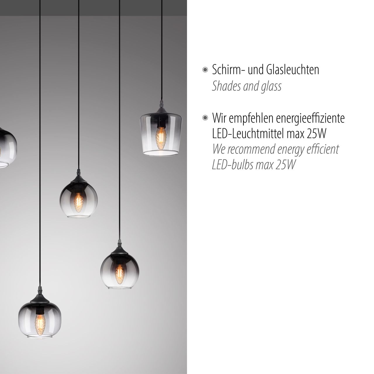 JUST LIGHT Pendelleuchte GREEN ZEA, 6x E14/25 Watt max., rauchfarbene Gläser, Schwarz