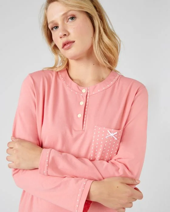Chemise de nuit manches longues, maille jersey, 95 cm