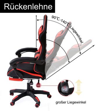 Melko Gaming-Stuhl Schreibtischstuhl Gamingstuhl Bürostuhl Chefsessel Drehstuhl in Schwarz Rot Sportsitz Höhenverstellbar inkl. Fußablage für Gaming Büroarbeit Office (Stück)