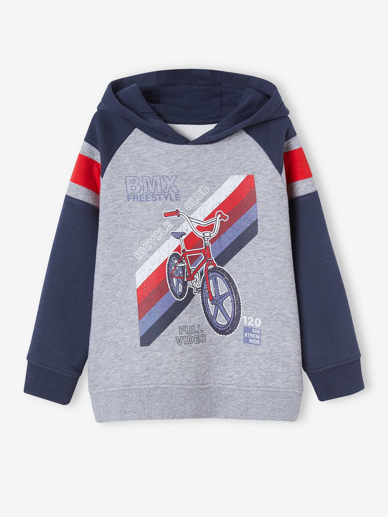 Sweat à capuche motif graphique manches raglan garçon bleu nuit