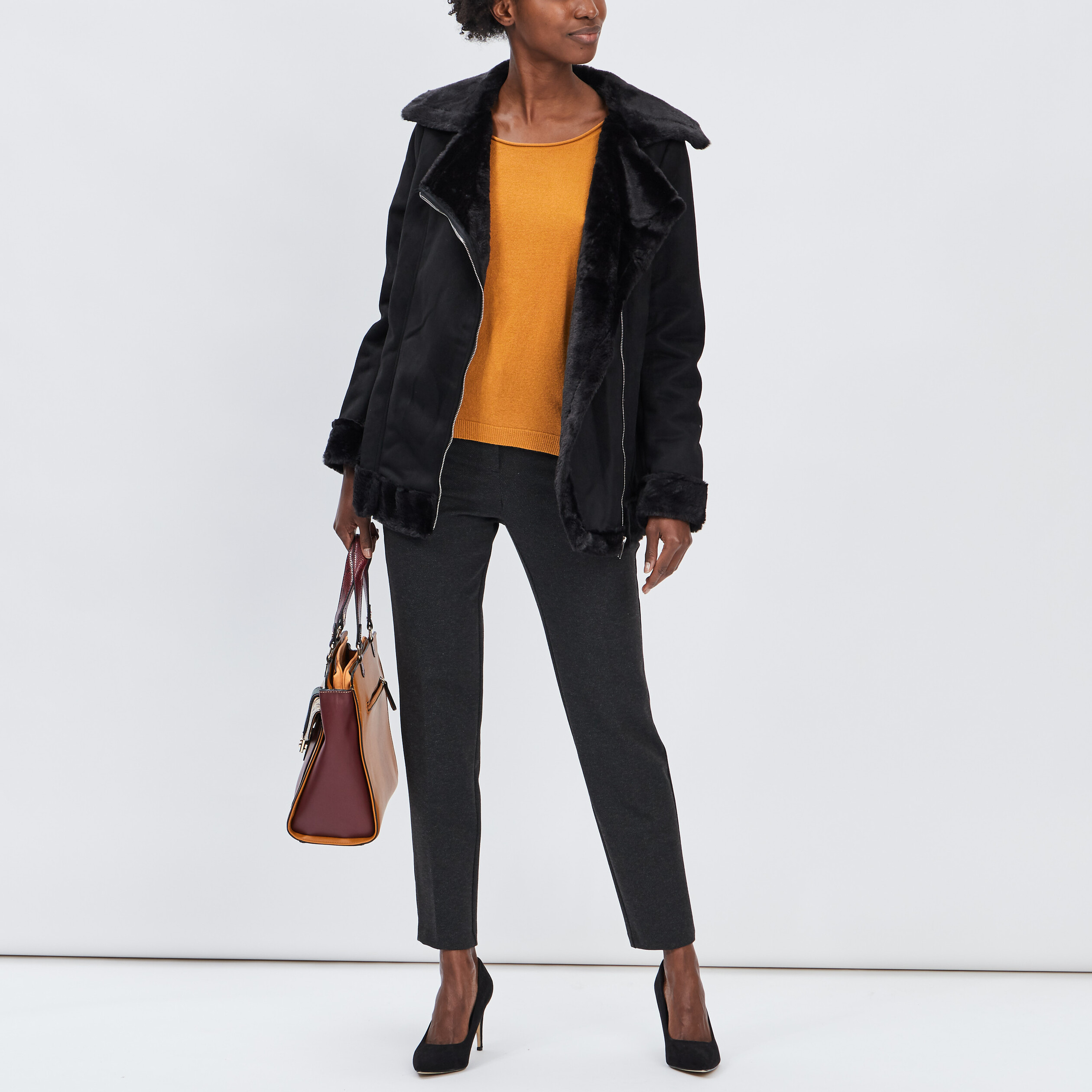 Pull avec col rond jaune moutarde femme | La Halle