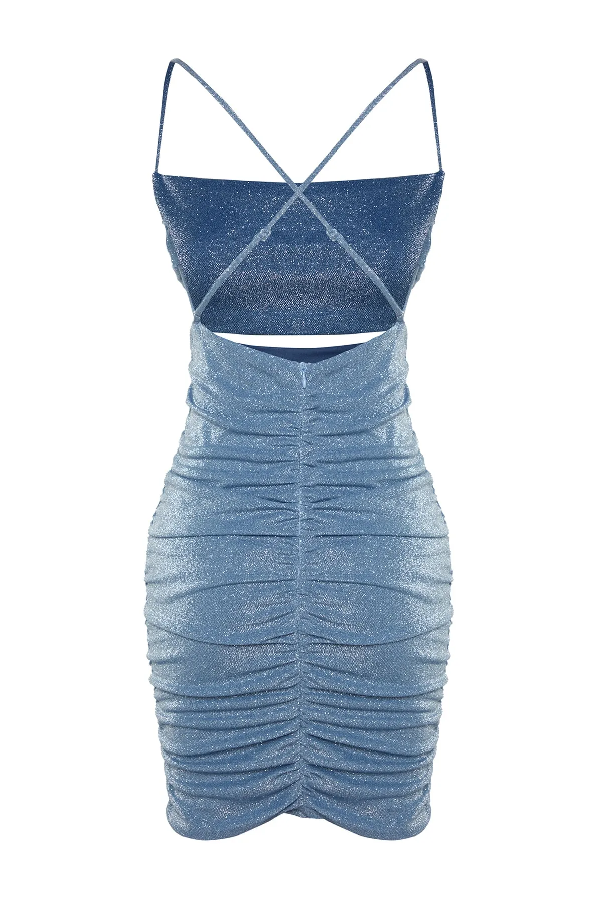 Trendyol Collection  Blaues, tailliertes, gefüttertes, glänzendes, elegantes Abendkleid TPRSS23EL00425