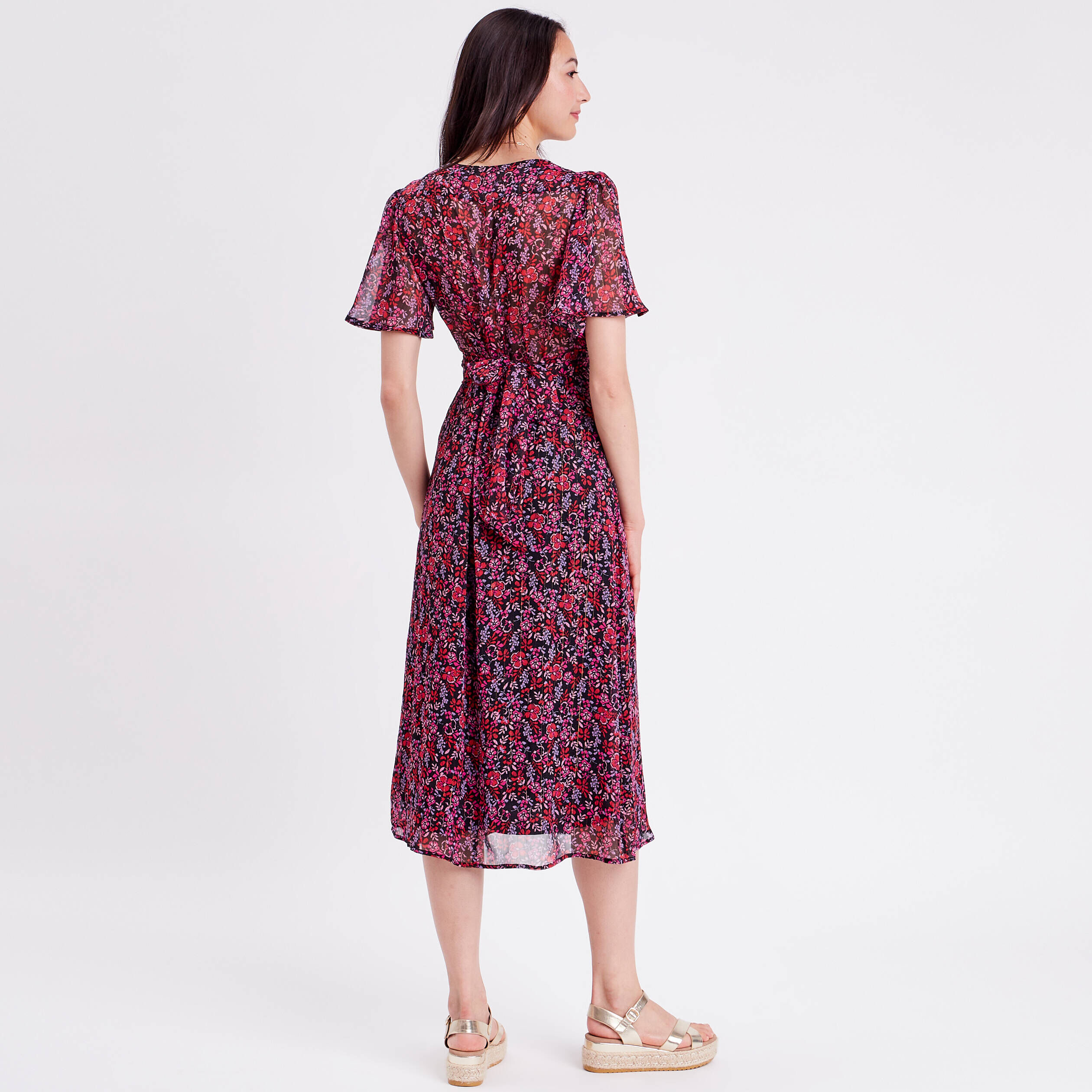 Robe longue évasée col en V rouge femme | Cache Cache
