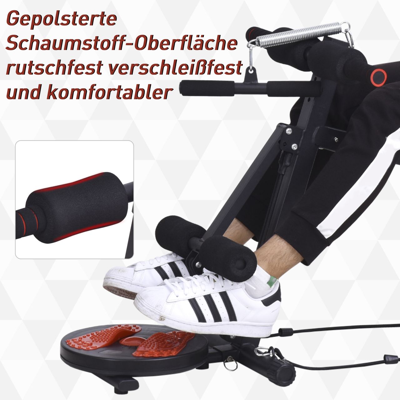 HOMCOM Sit Up Bank Bauchtrainer Trainingsbank Verstellbar Gepolstert mit Widerstand 120 kg Belastbarkeit Rot Schwarz 53x166x52–60 cm