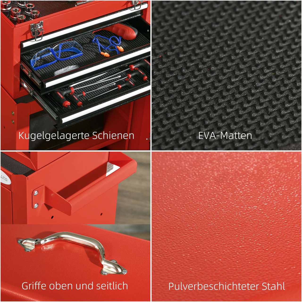 DURHAND Werkzeugwagen, Werkzeugkiste, 3 Schubladen, verschließbar, Stahl, Rot