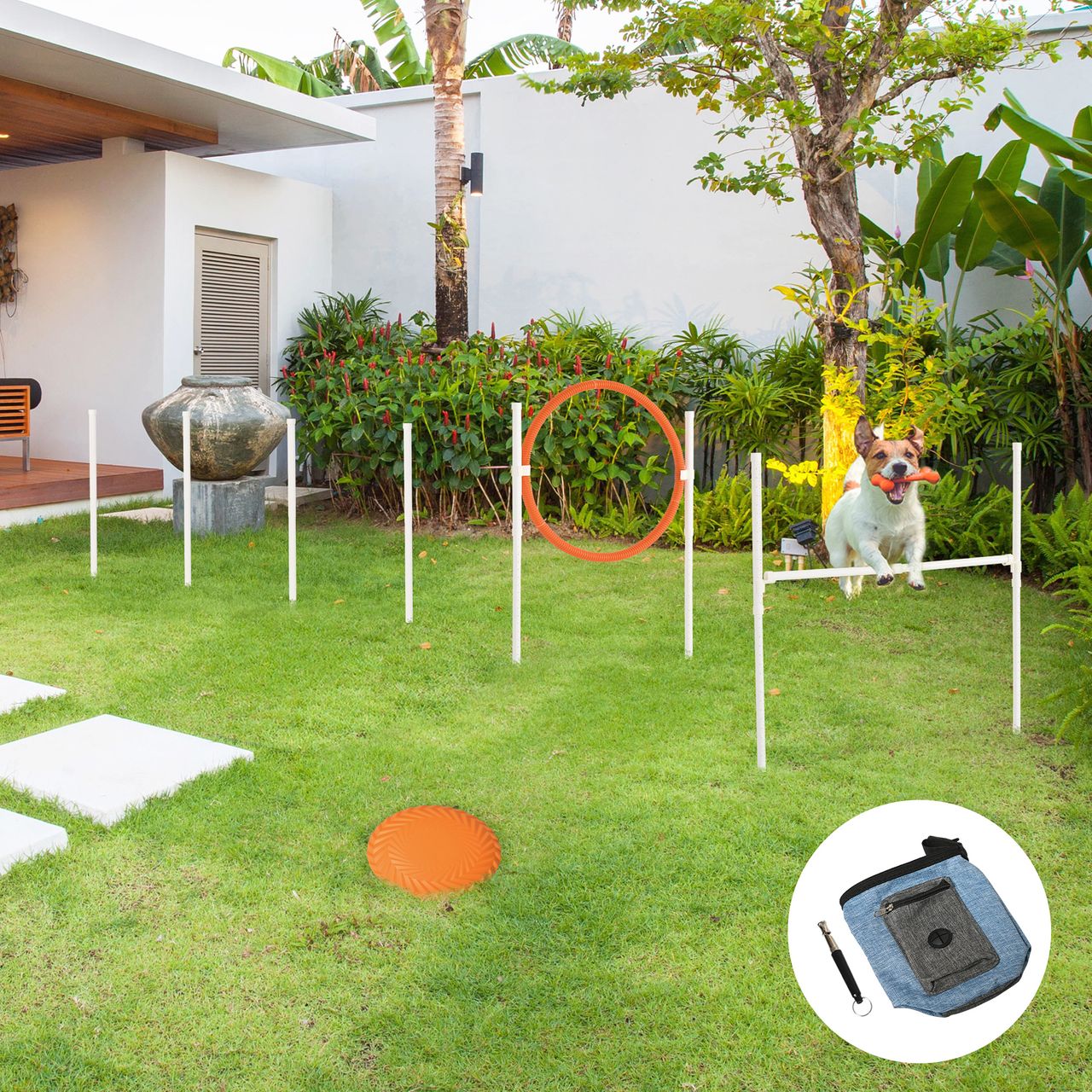 PawHut Agility Set Hunde, 5er-Set Hundetraining Steckhürdenset mit Tragetasche
