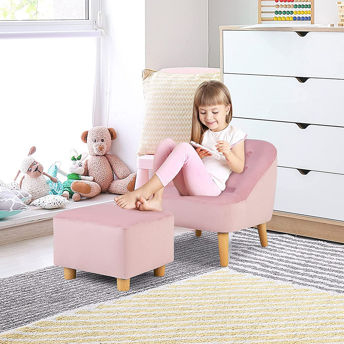 Kindersessel mit Hocker Samt 3-5 Jahre