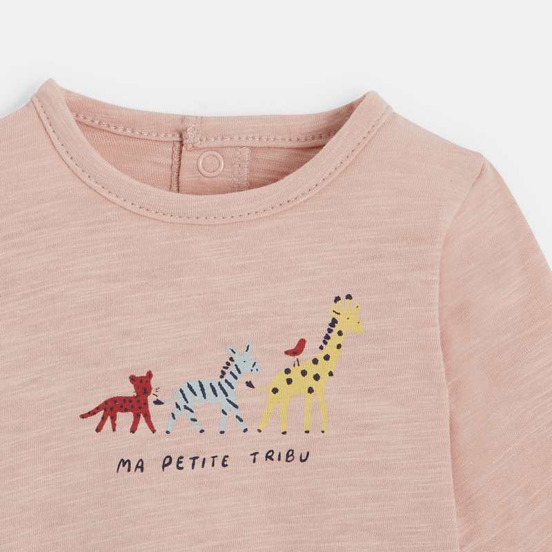 T-shirt manches longues bébé en jersey flammé bio rose Absorba