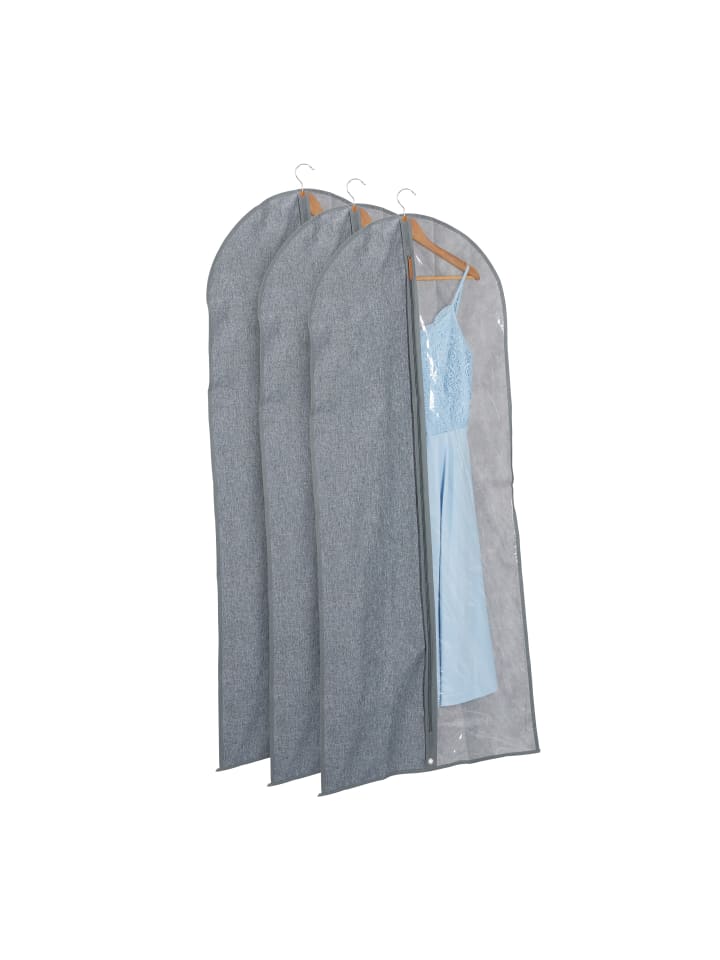 relaxdays 3 x Kleidersack in Grau/ Transparent - (B)58 x (H)135 cm günstig kaufen onesize