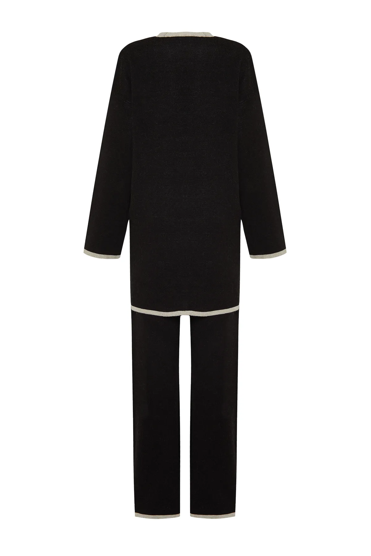 Trendyol Modest  Schwarz gestreifter Strickpullover, Hose, Unterteil und Oberteil, Set TCTAW24US00035
