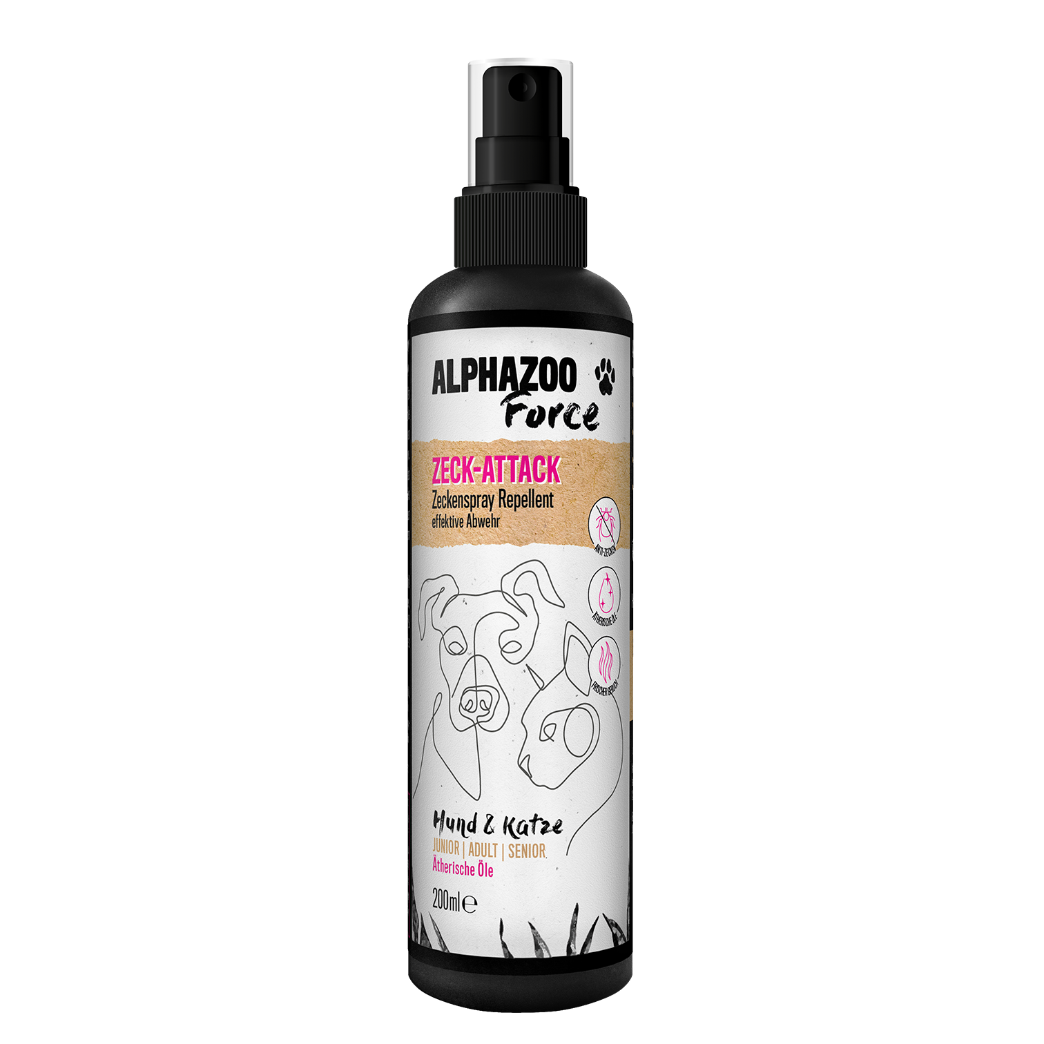 ALPHAZOO Floh- & Zeckenmittel ALPHAZOO Zeck-Attack 200ml - Zeckenspray für Hunde, Katzen, Haus- und Hoftiere 200 ml