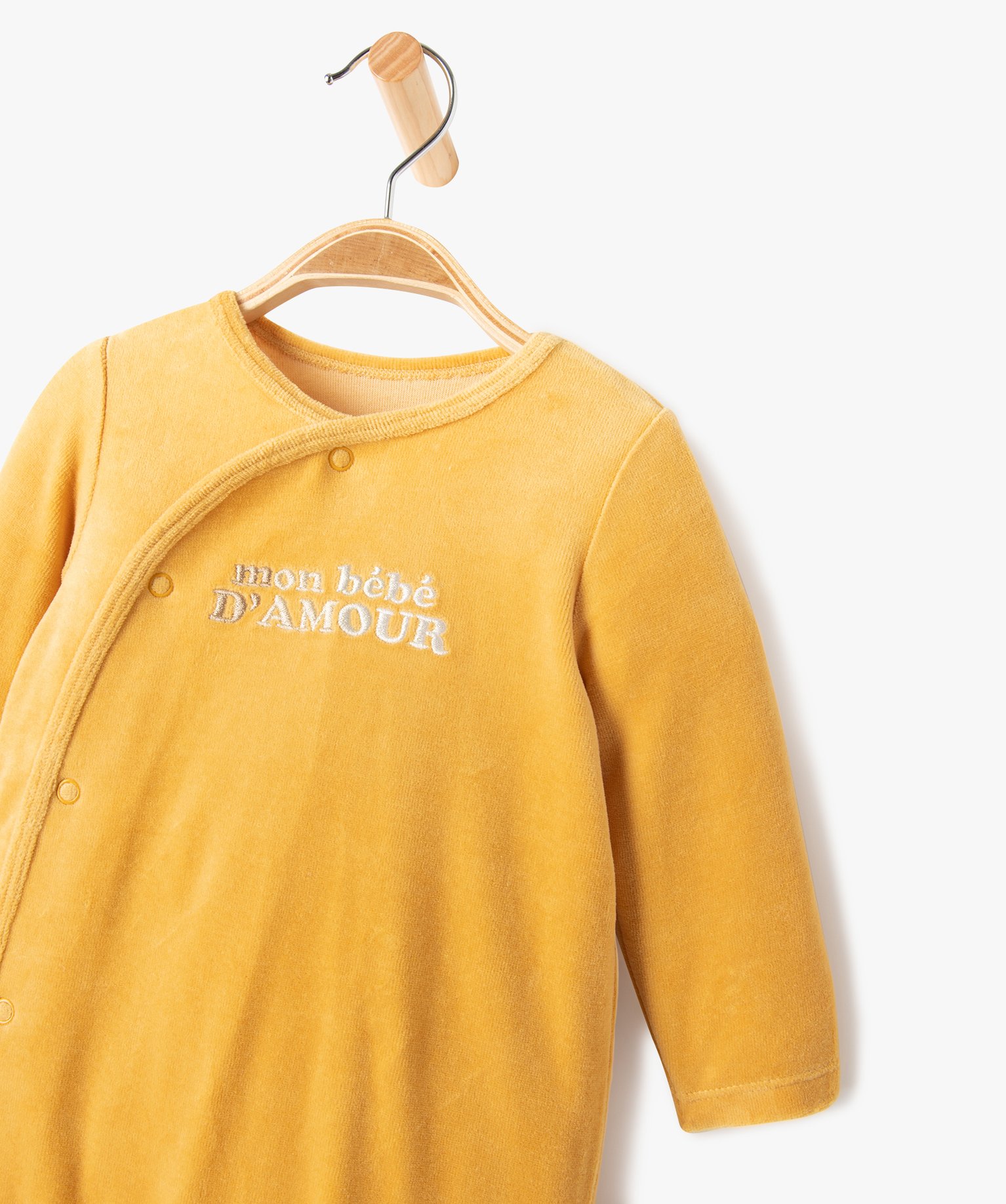 Pyjama bébé en velours doux ouverture devant et broderie jaune | GEMO