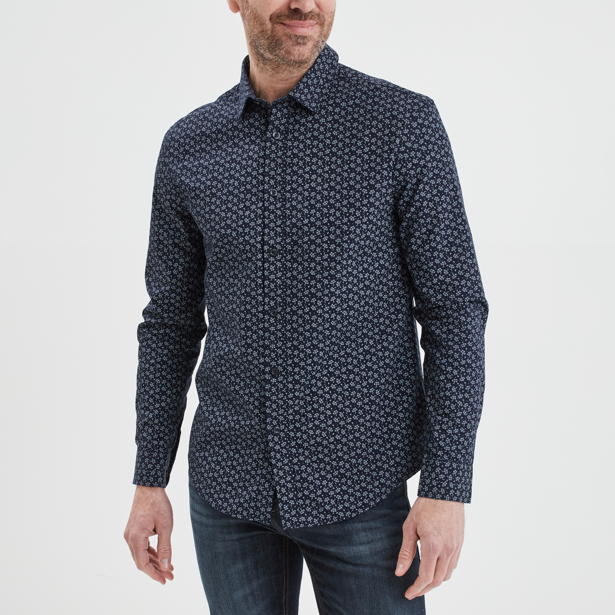 Chemise droite manches longues bleu marine homme | La Halle