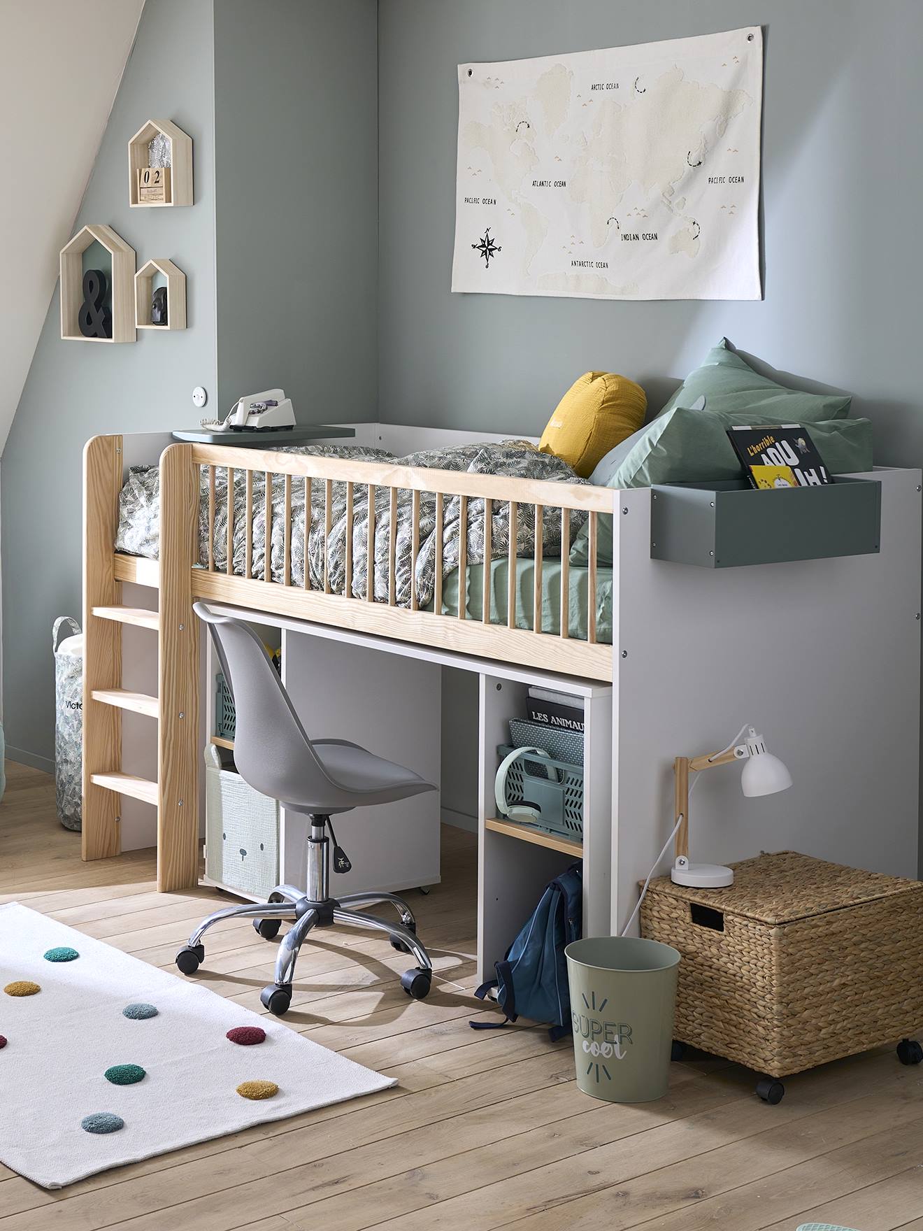 Vertbaudet Kinderzimmer Kombi-Hochbett GECKO - weiß