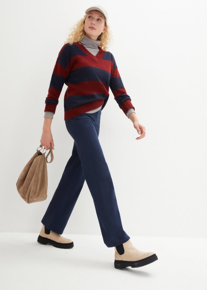 Stretch-Hose, high waist, weites Bein