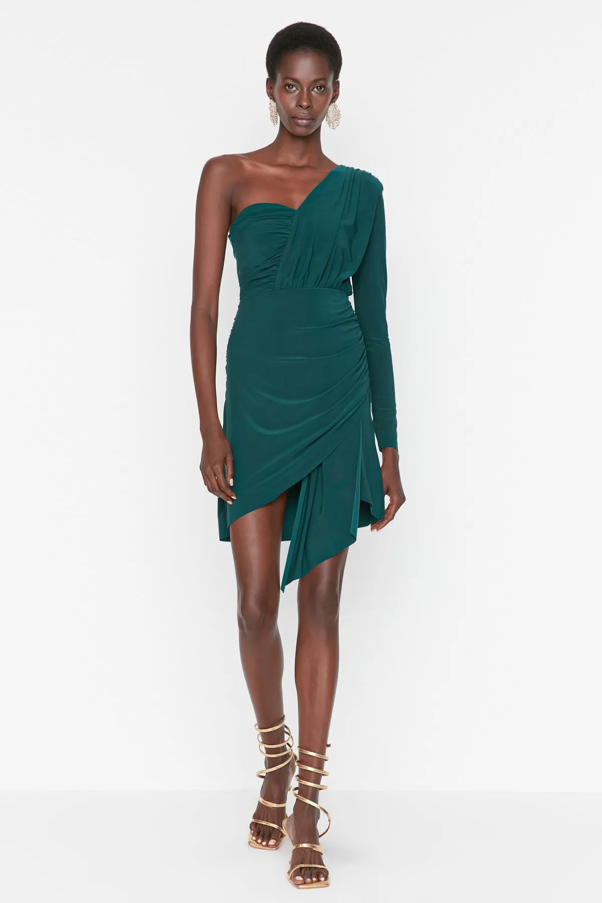 Trendyol Collection  Smaragdgrünes, drapiertes, detailliertes Abendkleid TPRSS21EL0837