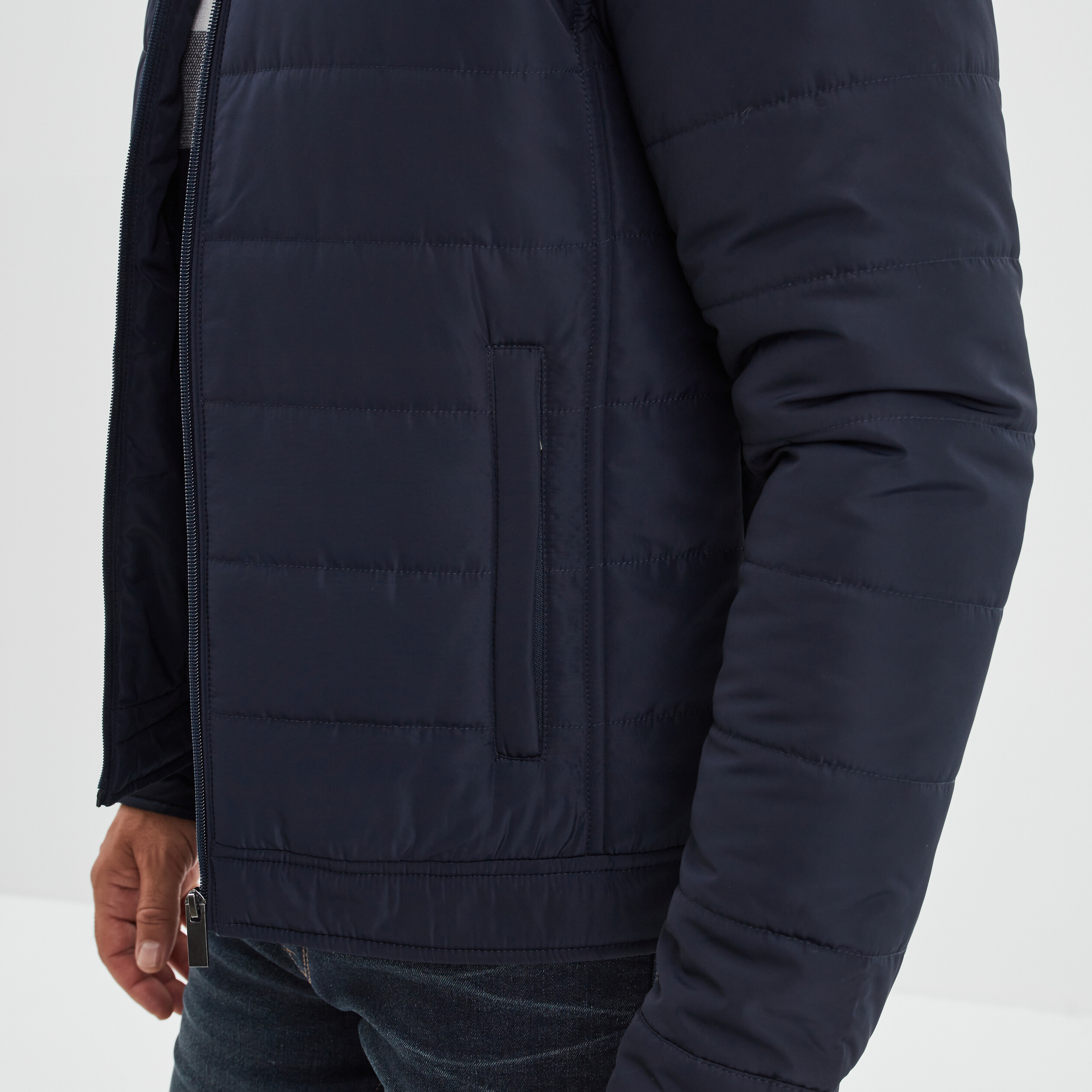 Blouson court zippé col montant bleu marine homme | La Halle