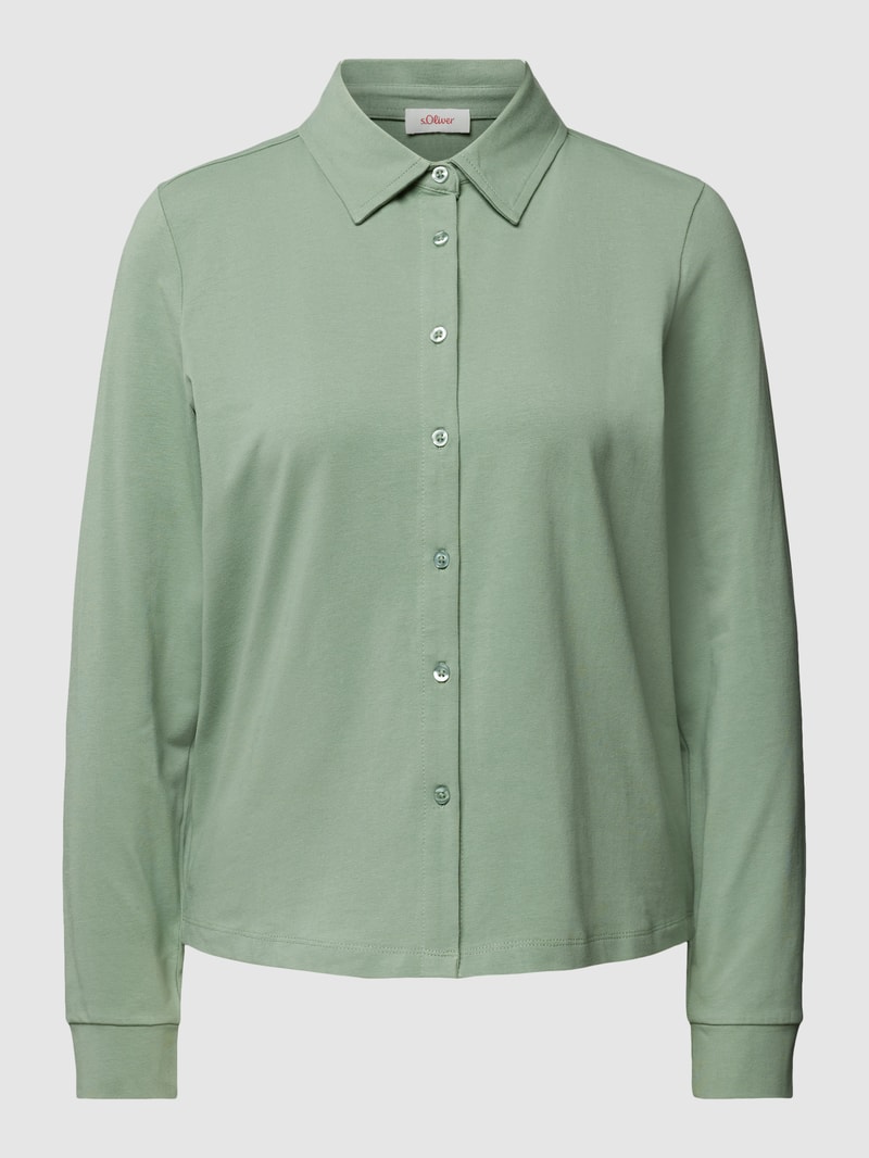 Blusenshirt mit Allover-Muster und Umlegekragen in schilf