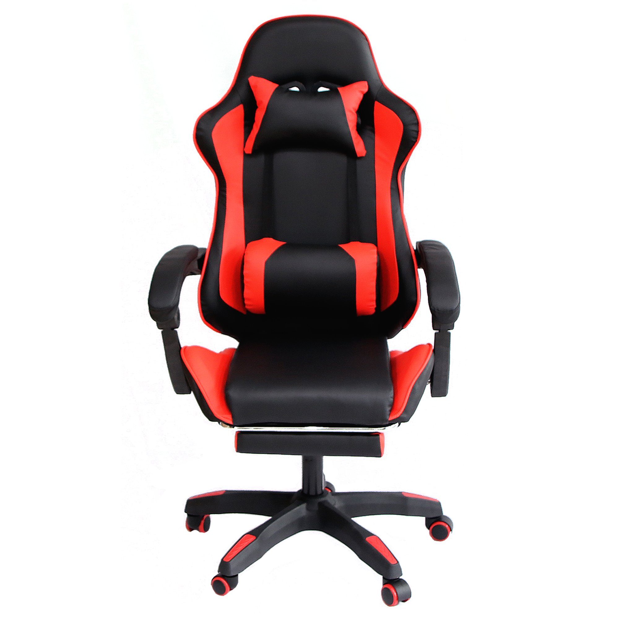 Melko Gaming-Stuhl Schreibtischstuhl Gamingstuhl Bürostuhl Chefsessel Drehstuhl in Schwarz Rot Sportsitz Höhenverstellbar inkl. Fußablage für Gaming Büroarbeit Office (Stück)