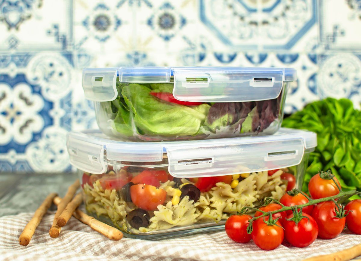 Sendez Frischhaltedose 10tlg. 2x1L 2x800ml 1x500ml Glas Lunchbox Vorratsdosen Brotdose, Glas