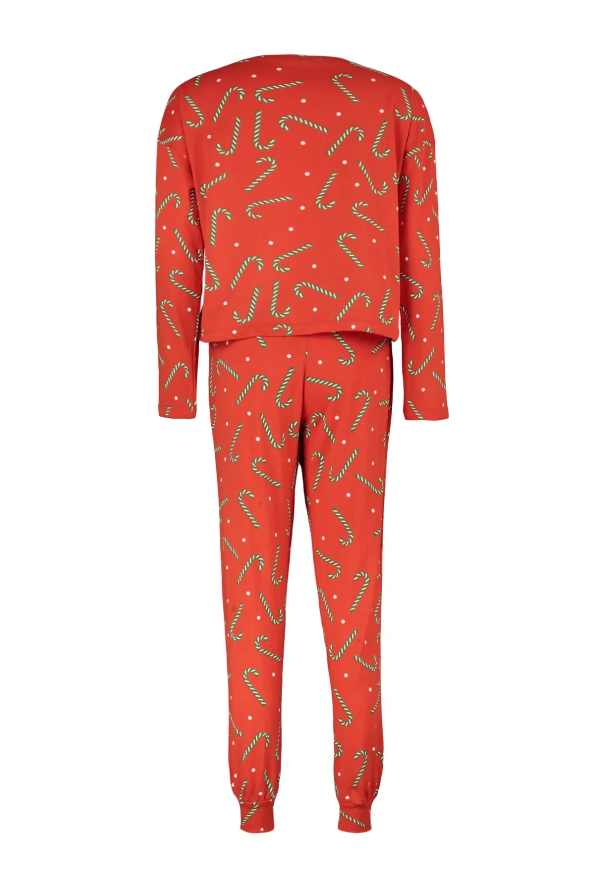 Trendyol Collection  Rotes T-Shirt-Jogger-Strickpyjama-Set aus 100 % Baumwolle mit Neujahrsmotiv THMAW21PT0771