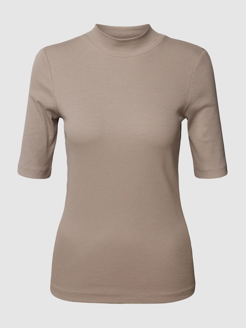T-Shirt in Feinripp-Optik in taupe