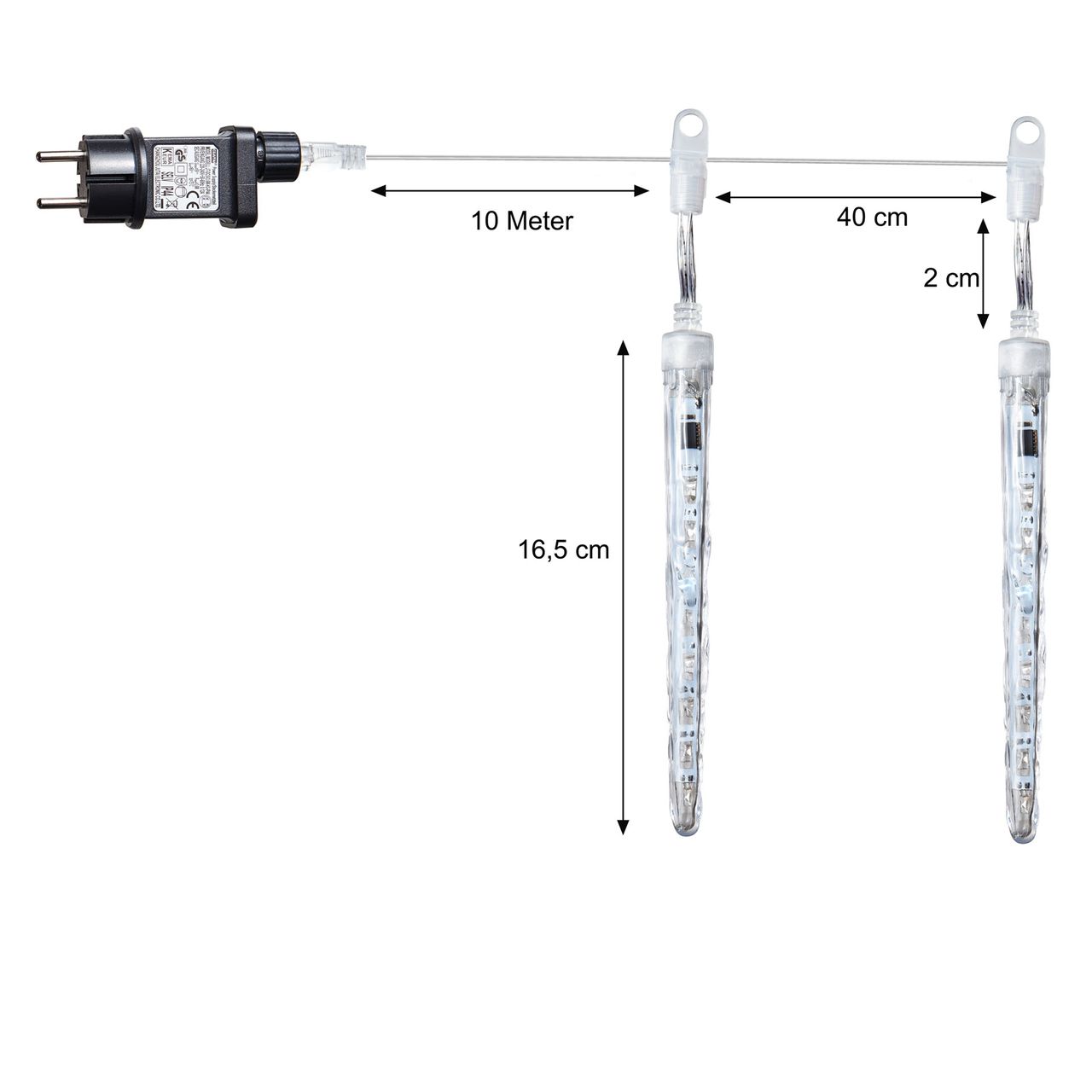 Weles AMARE Eiszapfenlichterkette mit 80 LED (10 Eiszapfen à 8 LED) kaltweiß mit Schneeballeffekt Länge 3,6 m (zzgl. 10 m Zuleitung), CE   GS geprüft, für den Innen- und Außenbereich, Timer