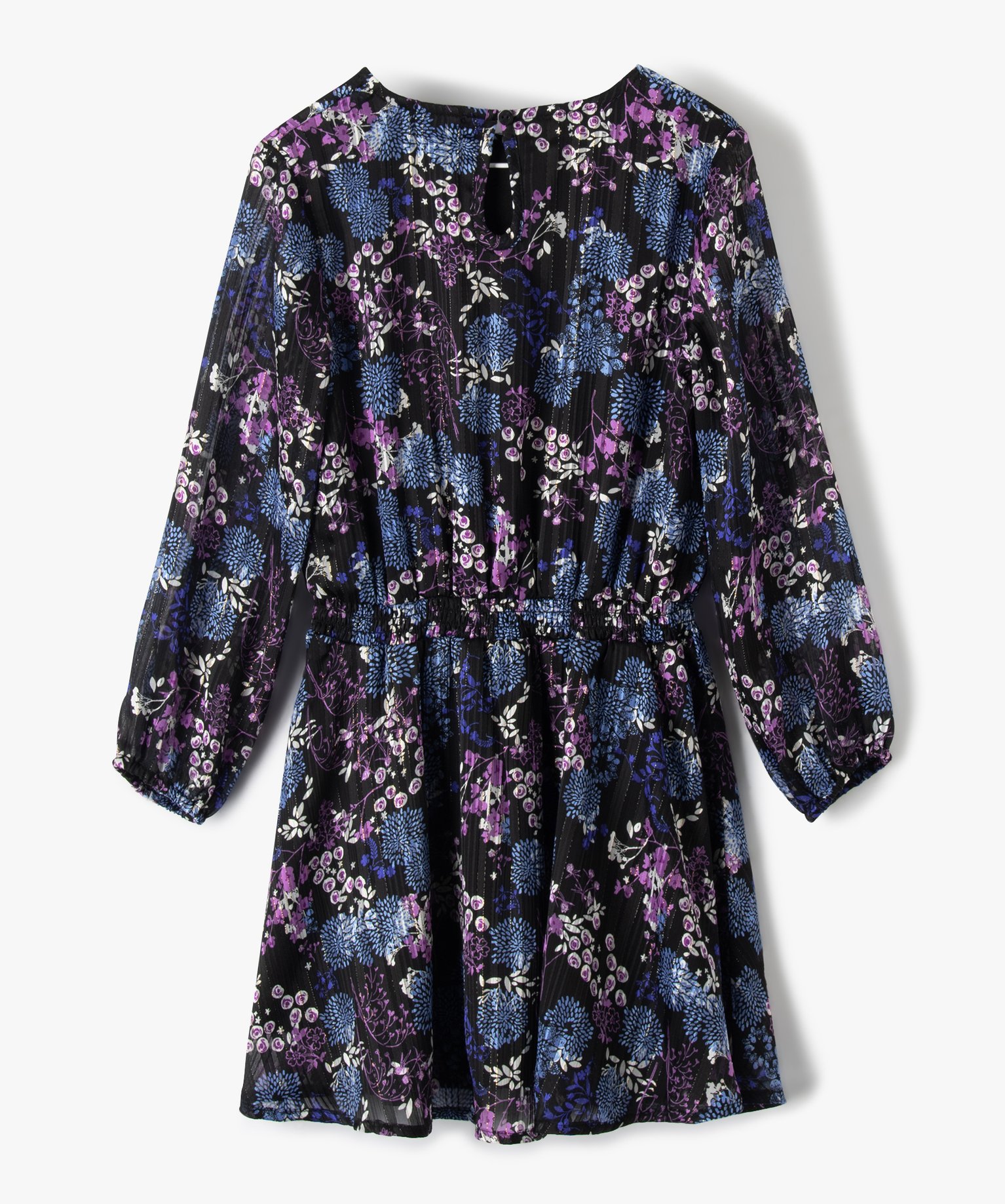 Robe fille à motifs fleuris et rayures pailletées | GEMO