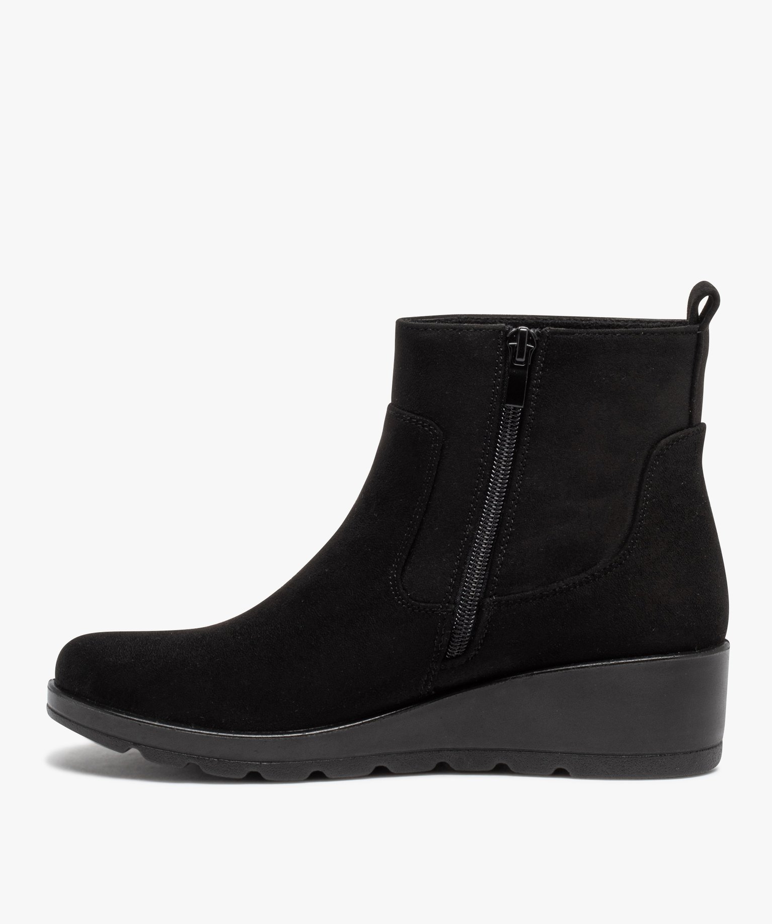 Boots à talon compensé en suédine noir | GEMO