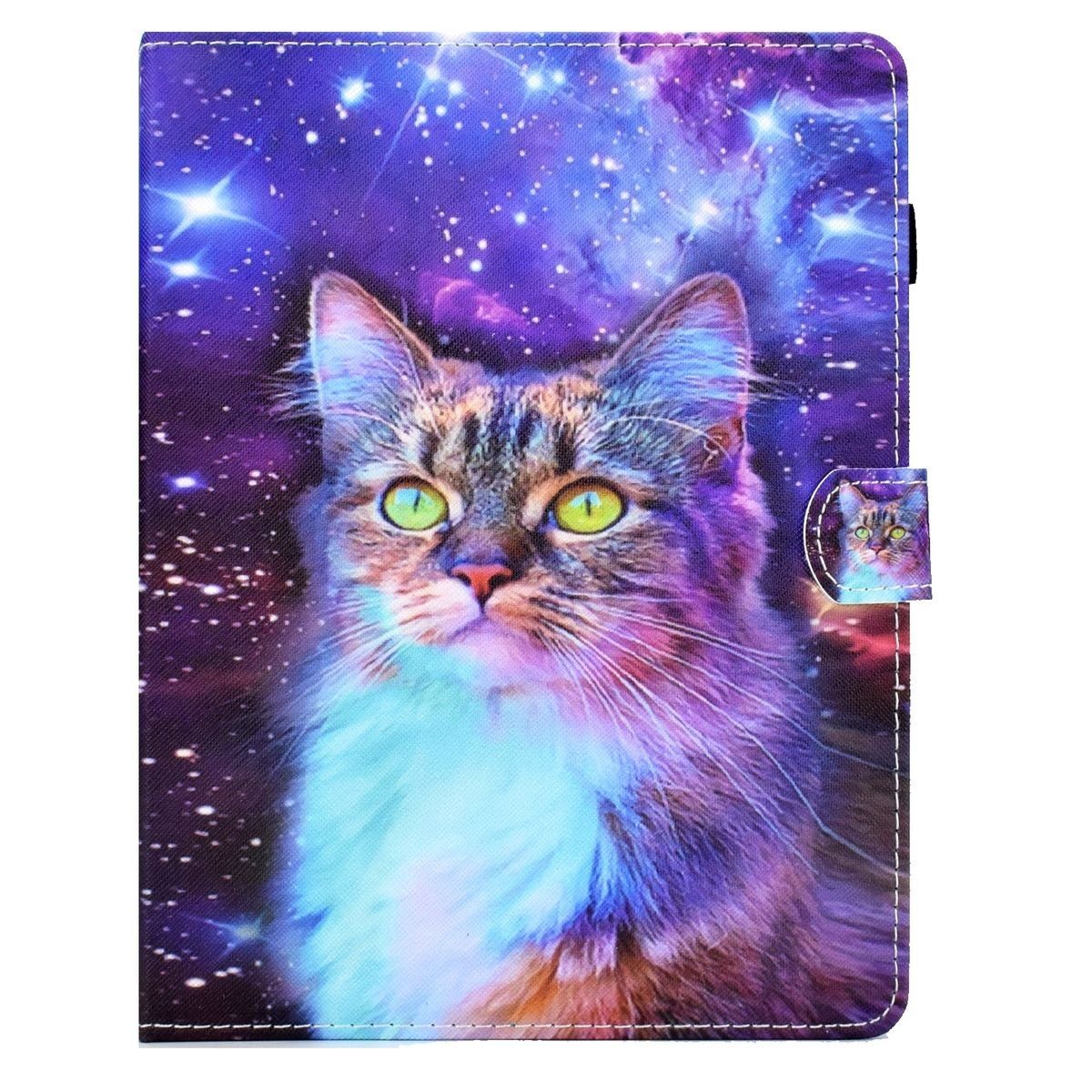Wigento Tablet-Hülle Kunstleder Tablet Cover Tasche Katze für Lenovo Tab M10 Plus 3. Gen Schwarz Hülle Case Etui