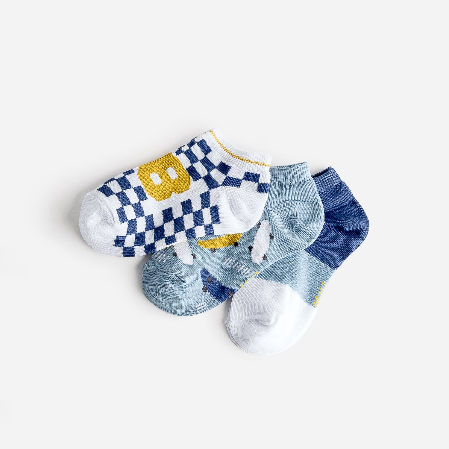 Chaussettes courtes bleu clair, blanc, bleu foncé