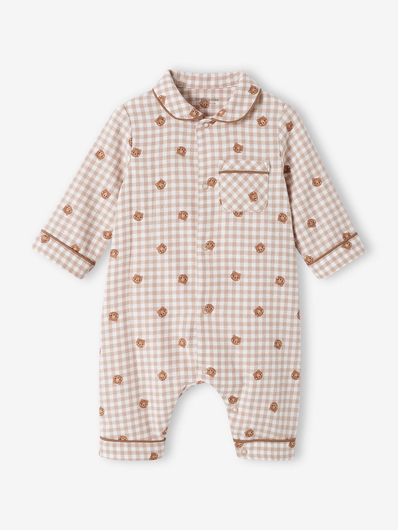 Dors-bien rayé bébé garçon en coton ouverture devant beige