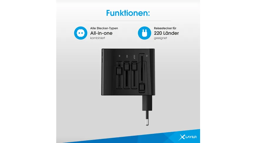 XLayer Internationaler Reisestecker Weltweit Black