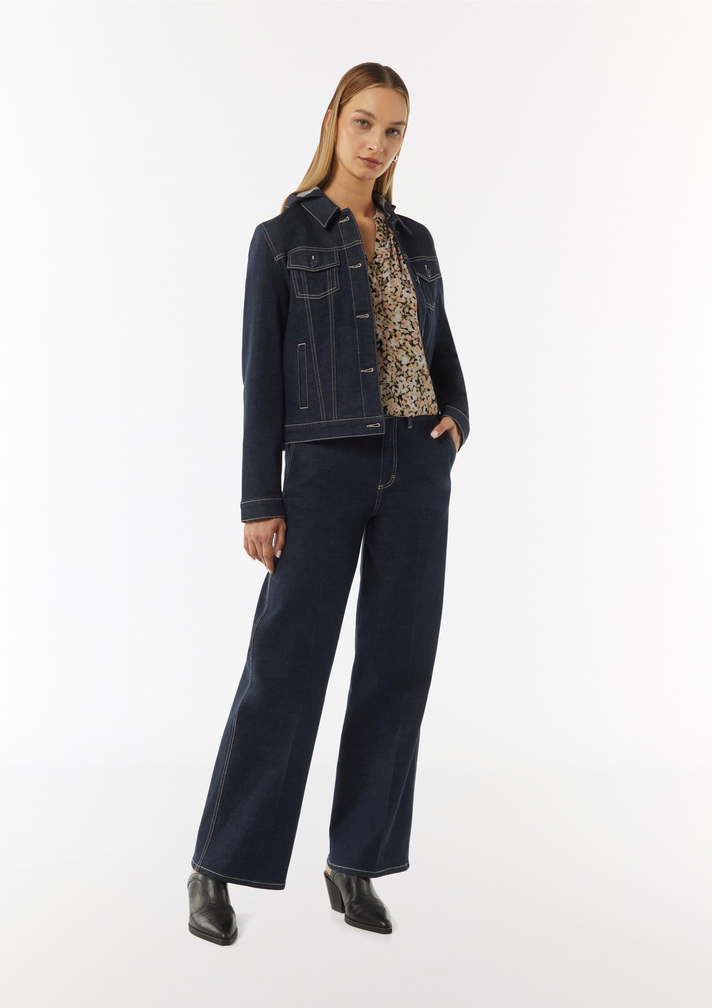 Floral gemusterte Bluse aus Crêpe mit Rippdetail - pfirsich