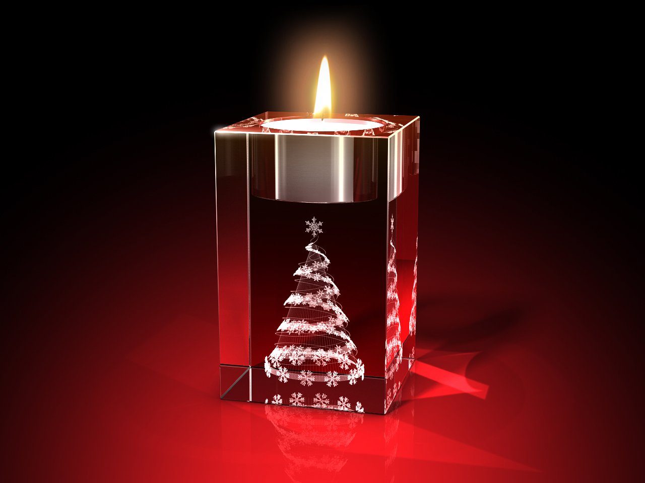 GLASFOTO.COM Teelichthalter Weihnachtsbaum als 3D-Innengravur - Premiumqualität - Made in Germany (1 Stück)