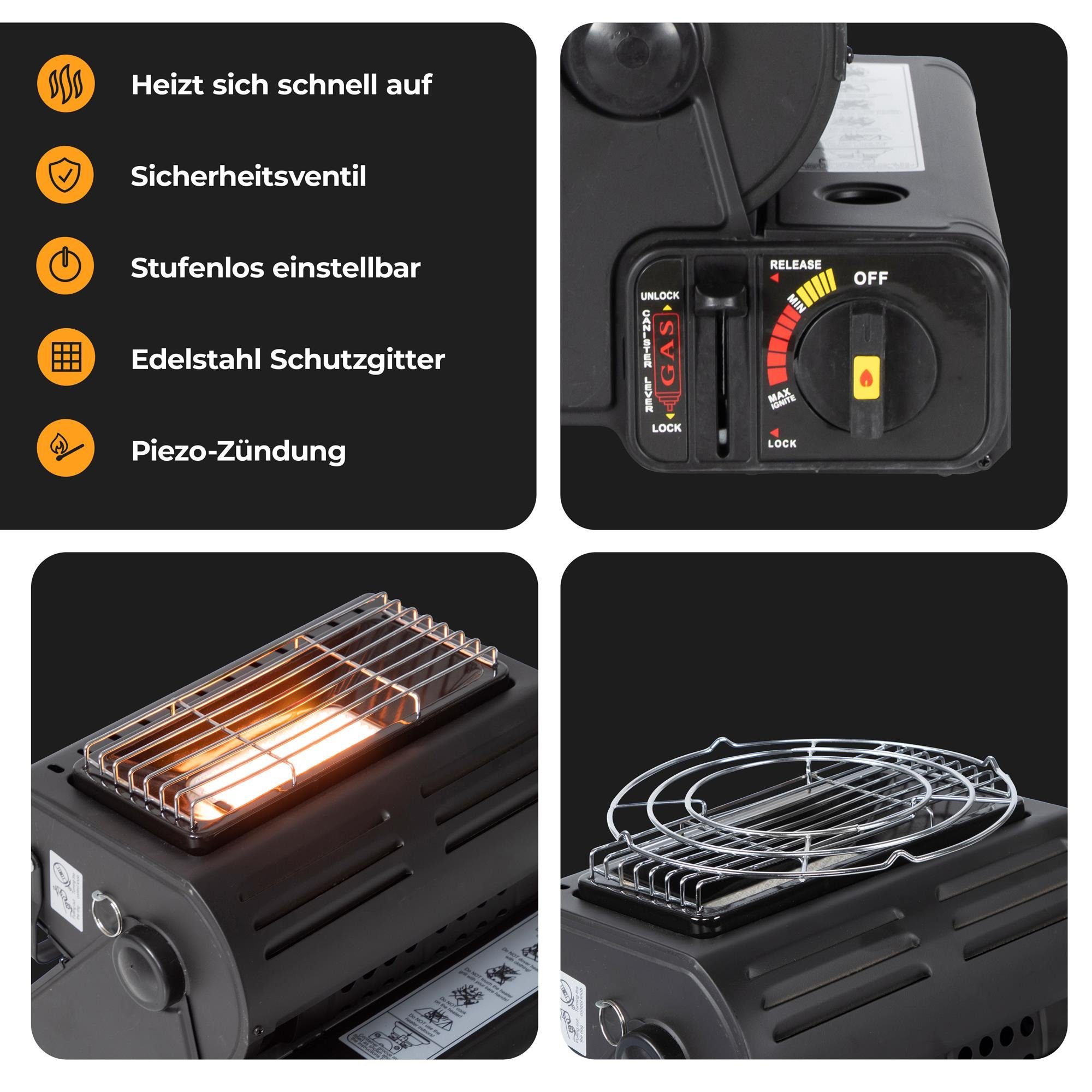 Z.M.C.GMBH Heizgerät 2in1 Tragbare Gasheizung + Camping Gas Kocher Heizung Heizstrahler, Gasheizung Keramik 1,3KW 1300 W Zeltheizung Campingheizer Gasstrahler