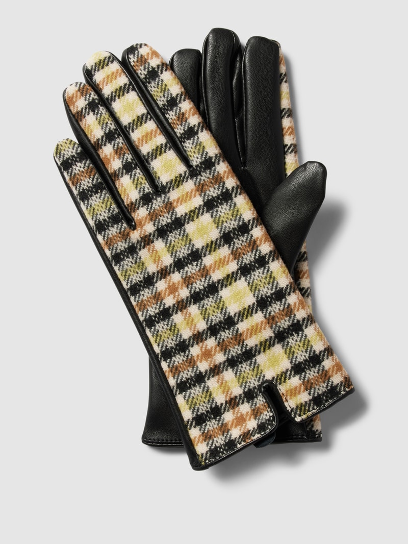 Handschuhe mit Hahnentrittmuster in schwarz