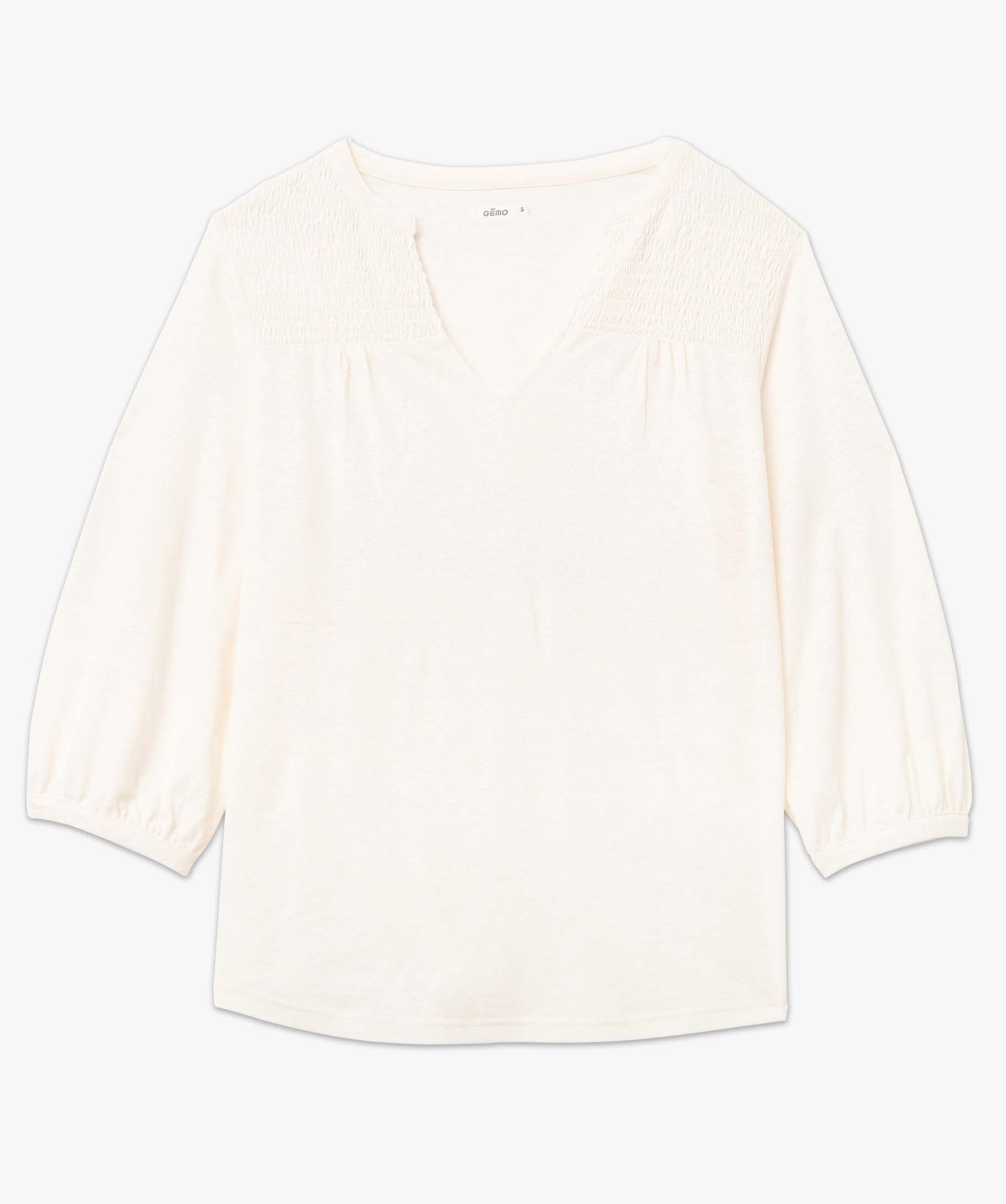 Tee-shirt femme à manches 3/4 avec smocks sur le buste ecru | GEMO