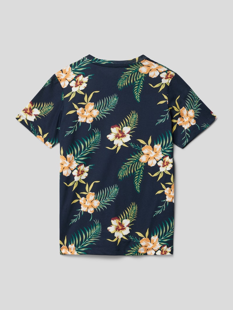 T-Shirt mit floralem Muster in marineblau