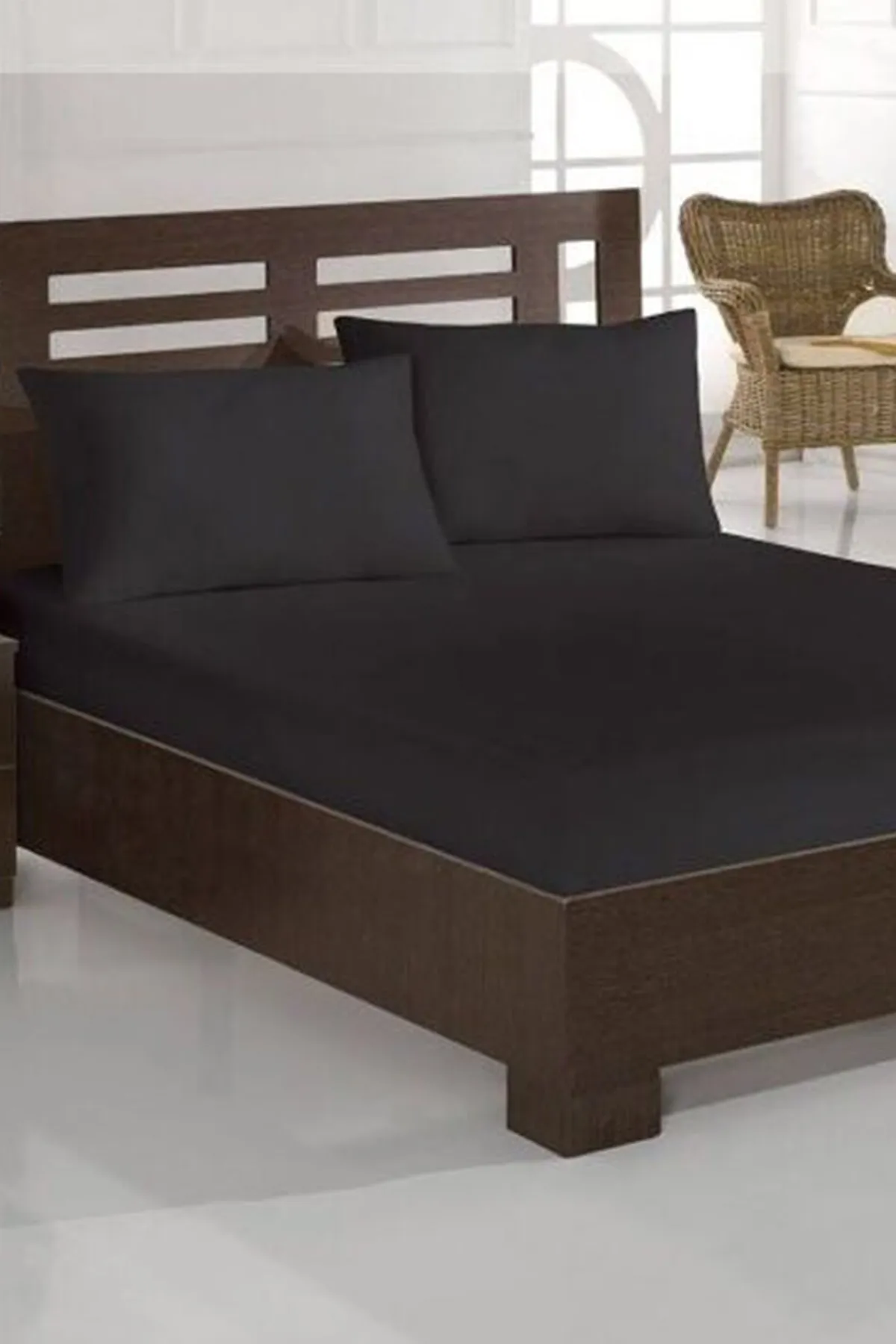 Çeyiz Diyarı  Einzelnes elastisches Laken aus gekämmter Baumwolle, Schwarz