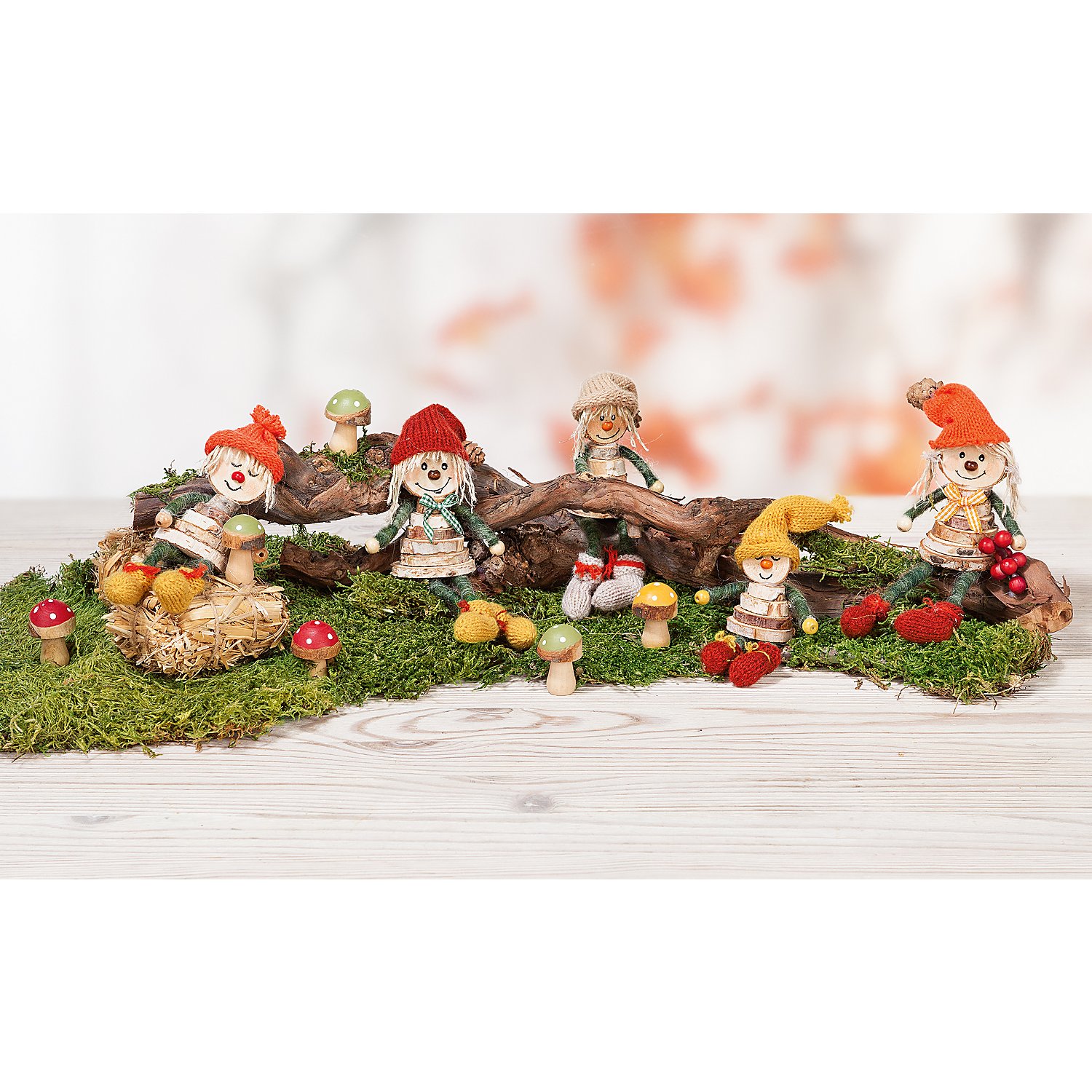 Holz-Pilze, rot-grün-orange, 3,5 cm, 12 Stück