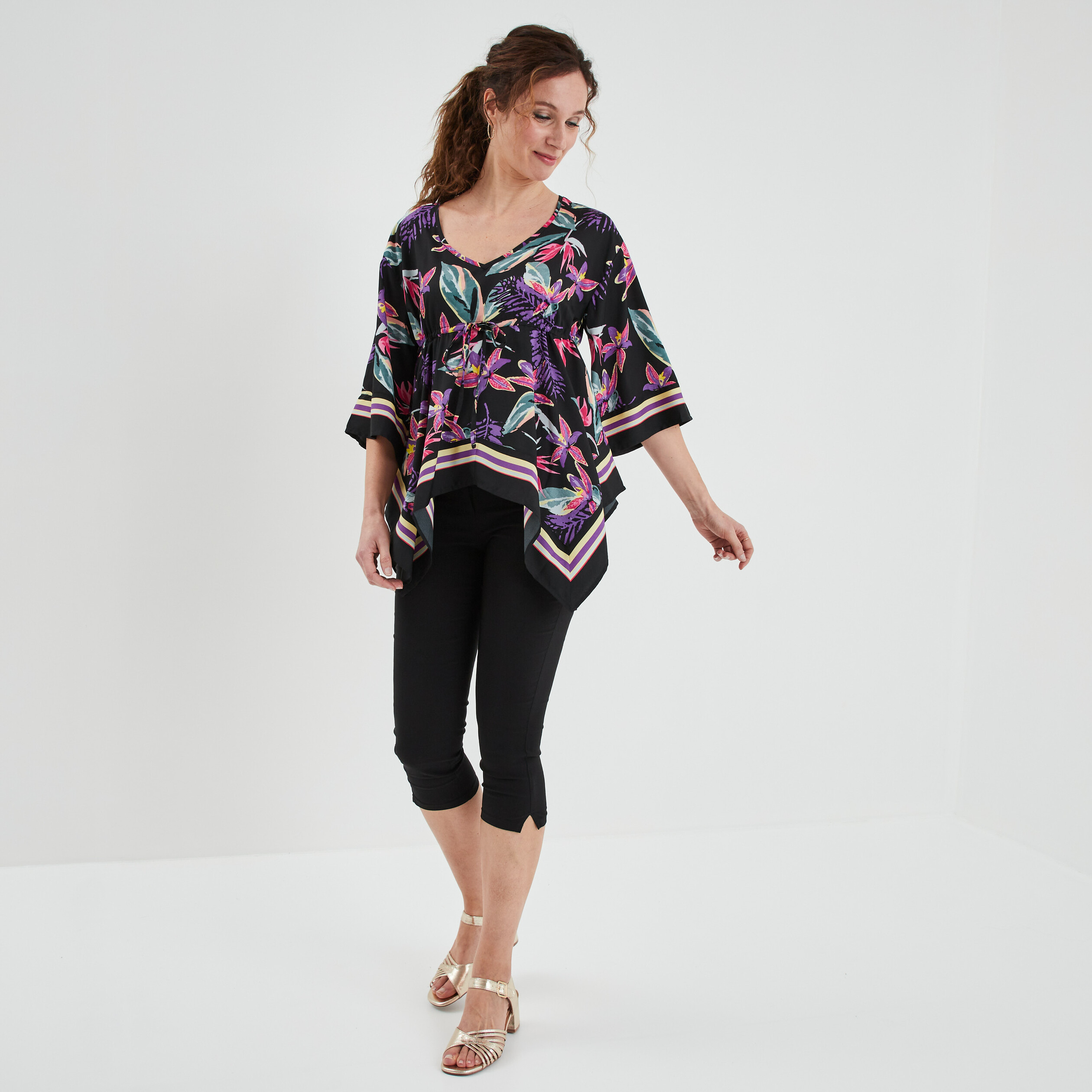 Blouse manches 3 4 noir femme | La Halle