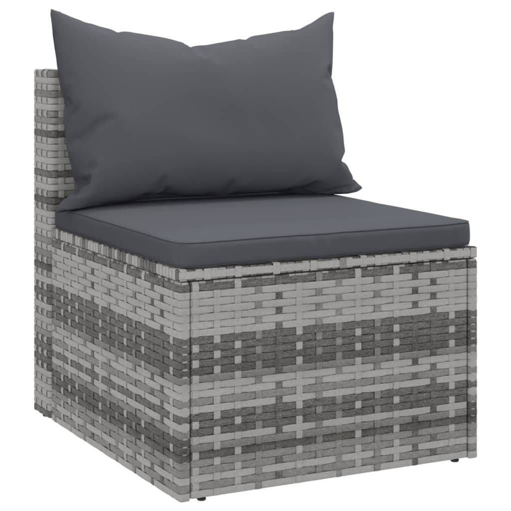 vidaXL Loungesofa Garten-Mittelsofas mit Kissen 2 Stk. Grau Poly Rattan, 1 Teile
