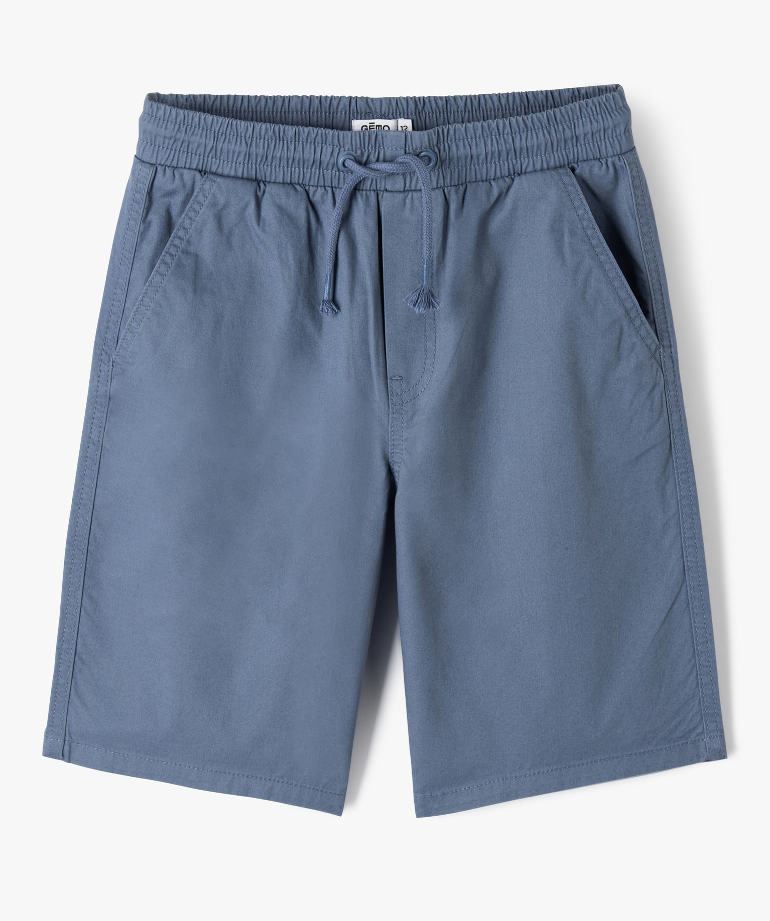 Bermuda Garçon en coton avec ceinture élastique bleu | GEMO