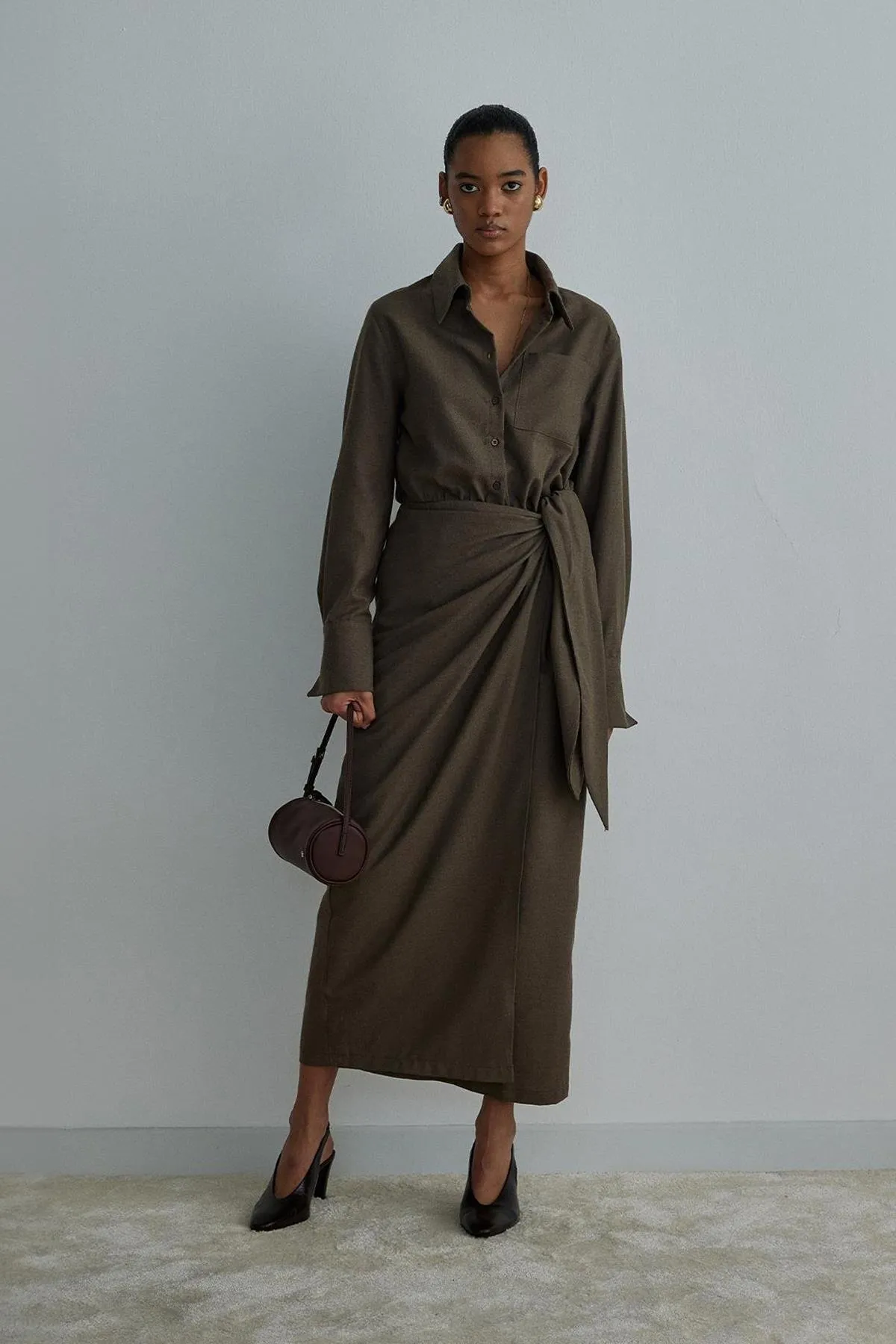 Suud Collection  Braunes Goldie Wickelkleid