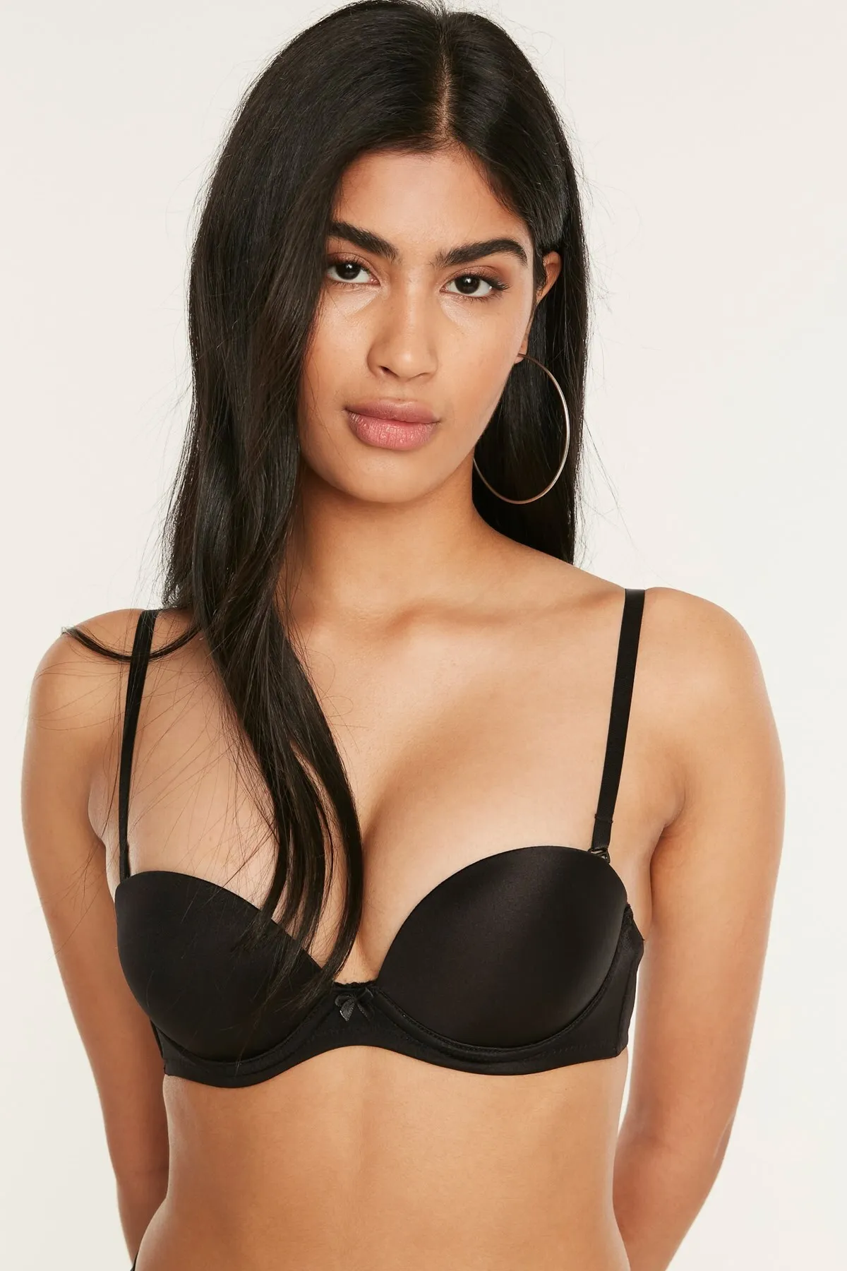 C&City  Tief ausgeschnittener trägerloser Doppel-Push-up-BH C17040 Schwarz