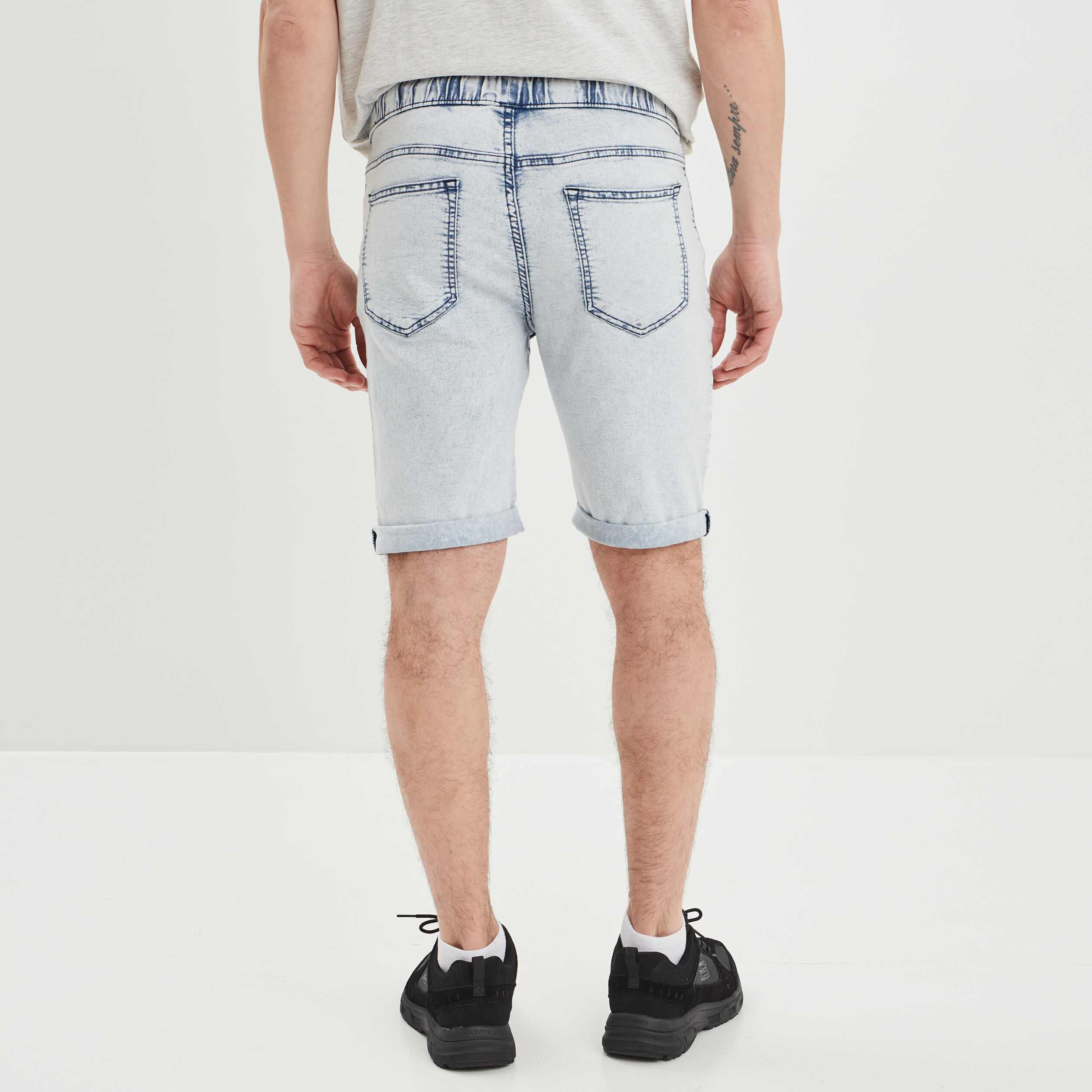 Jogging-Short avec cordon denim bleach homme | La Halle